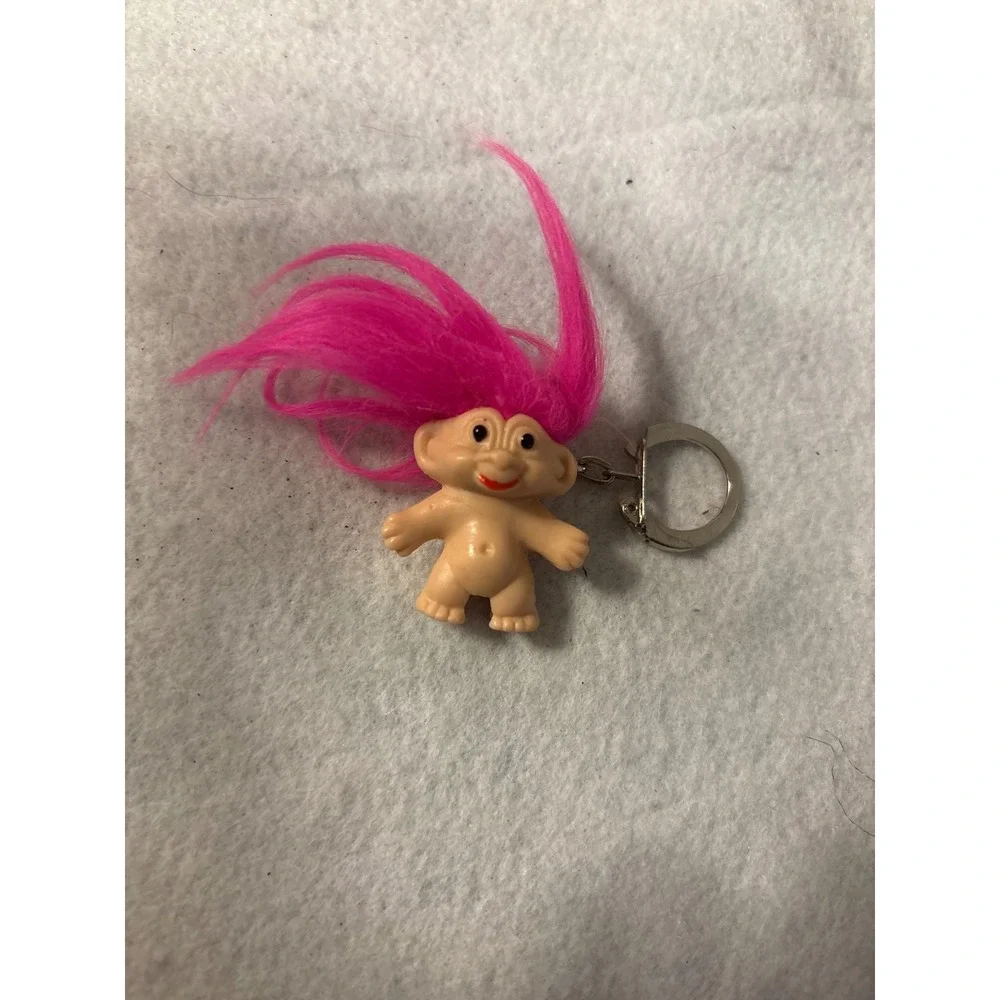 Vintage Style Mini Troll Doll Keychain Pink Hair Retro 90s Nostalgia‎ Bag Charm